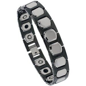 Men's Tungsten Bracelet Ceramic Bracelet Magnetic Therapy, 2-Tone Black